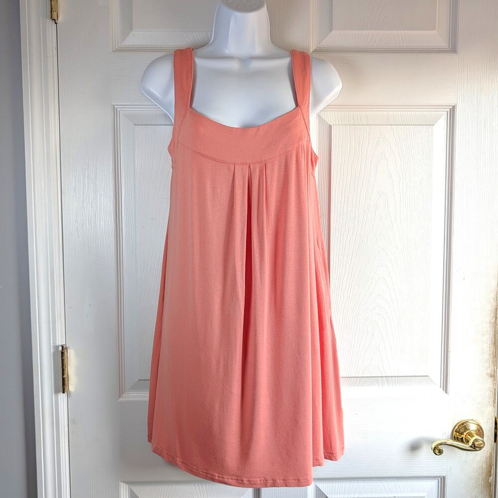 Simply Noelle Coral Pink Pleated Sleeveless Knit Mini Dress / Tunic Top S/M 8-10